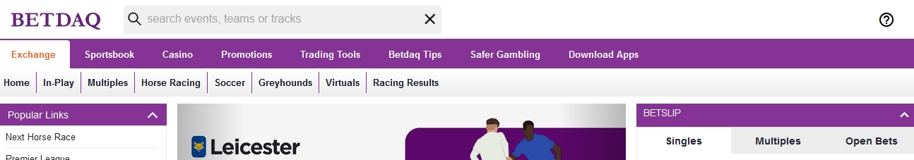 Gornji banner BETDAQ Exchange web stranice